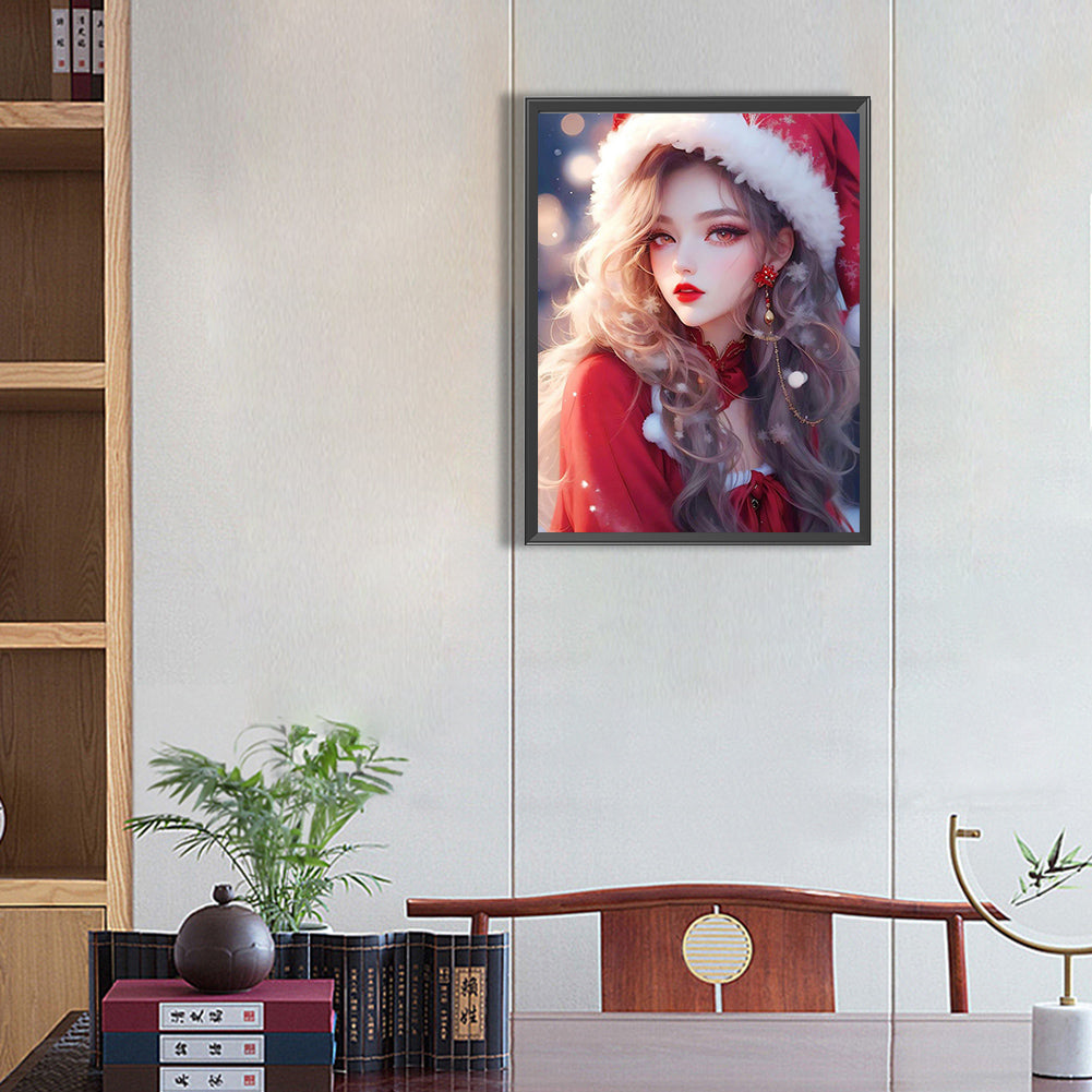 Beautiful Girl In Christmas Atmosphere - Full Square Drill Diamond Painting 30*40CM