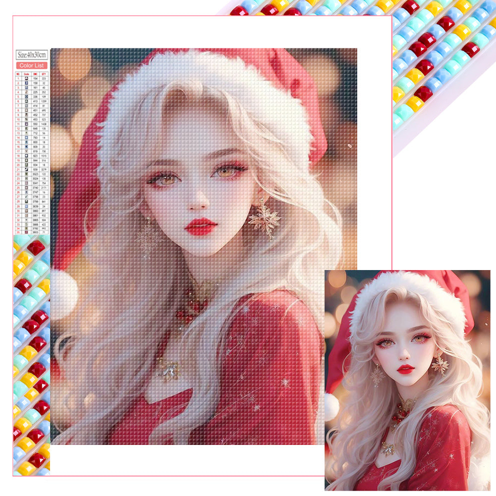 Beautiful Girl In Christmas Atmosphere - Full Square Drill Diamond Painting 30*40CM