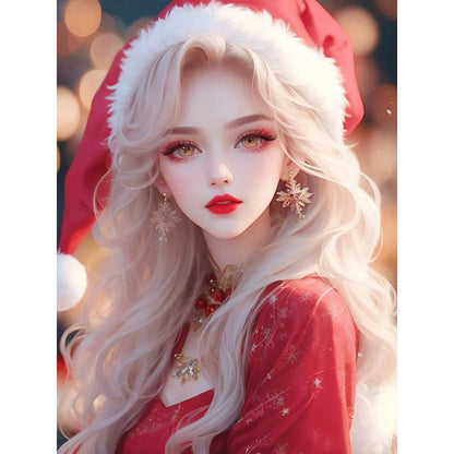 Beautiful Girl In Christmas Atmosphere - Full Square Drill Diamond Painting 30*40CM