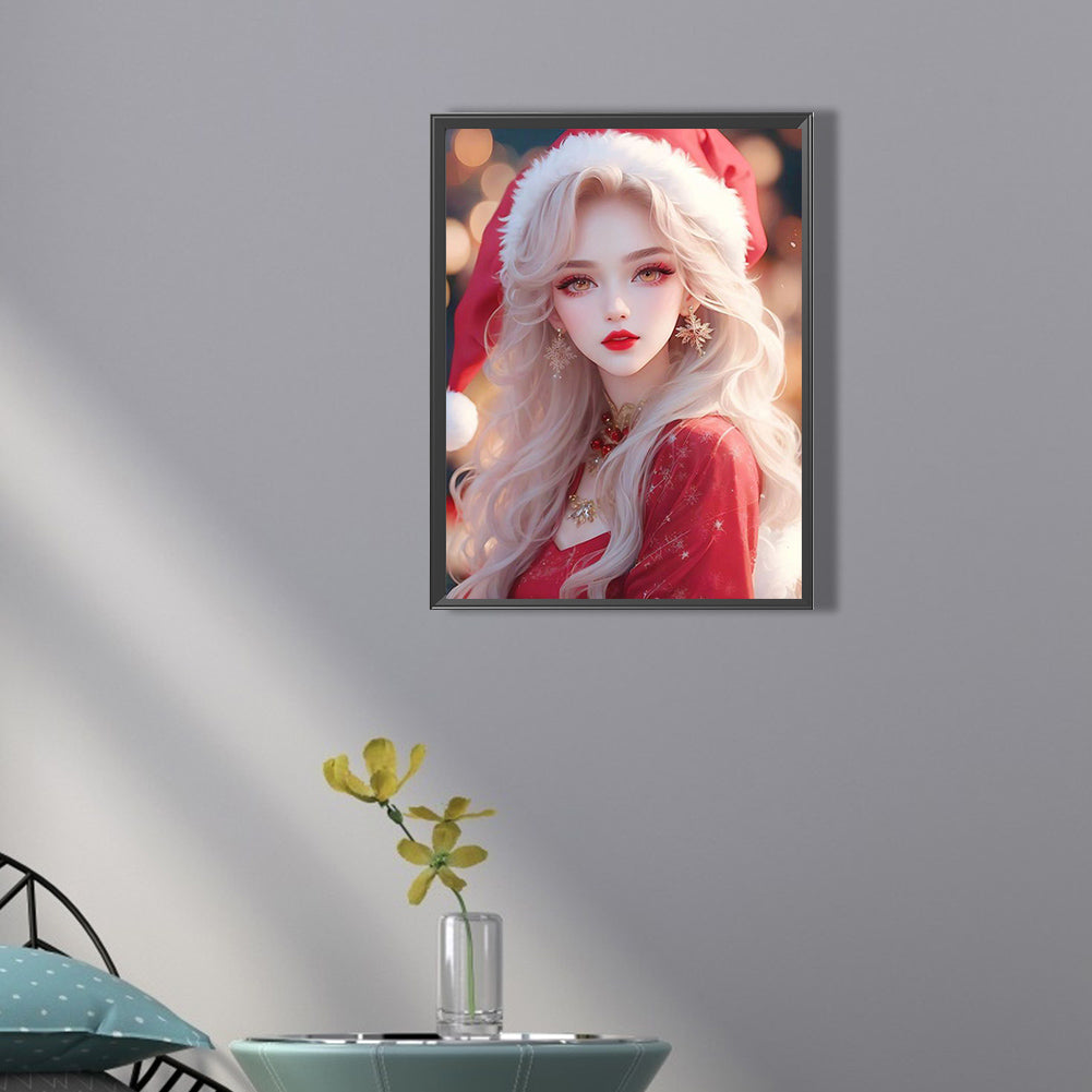 Beautiful Girl In Christmas Atmosphere - Full Square Drill Diamond Painting 30*40CM