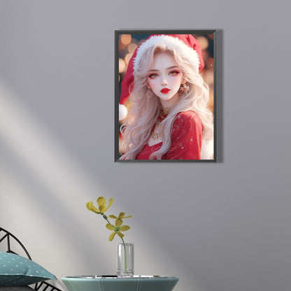 Beautiful Girl In Christmas Atmosphere - Full Square Drill Diamond Painting 30*40CM