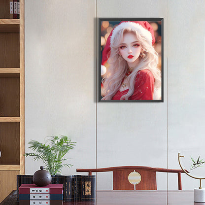 Beautiful Girl In Christmas Atmosphere - Full Square Drill Diamond Painting 30*40CM