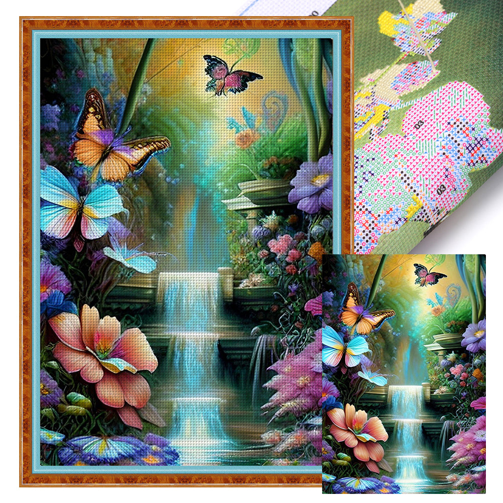 Butterfly Bush Waterfall - 11CT Stamped Cross Stitch 40*60CM