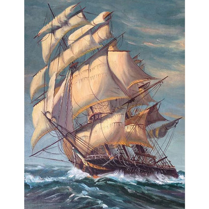 Sea Sailing Boat - Full Square Drill Diamond Painting 30*40CM