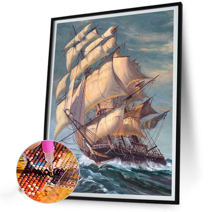 Sea Sailing Boat - Full Square Drill Diamond Painting 30*40CM