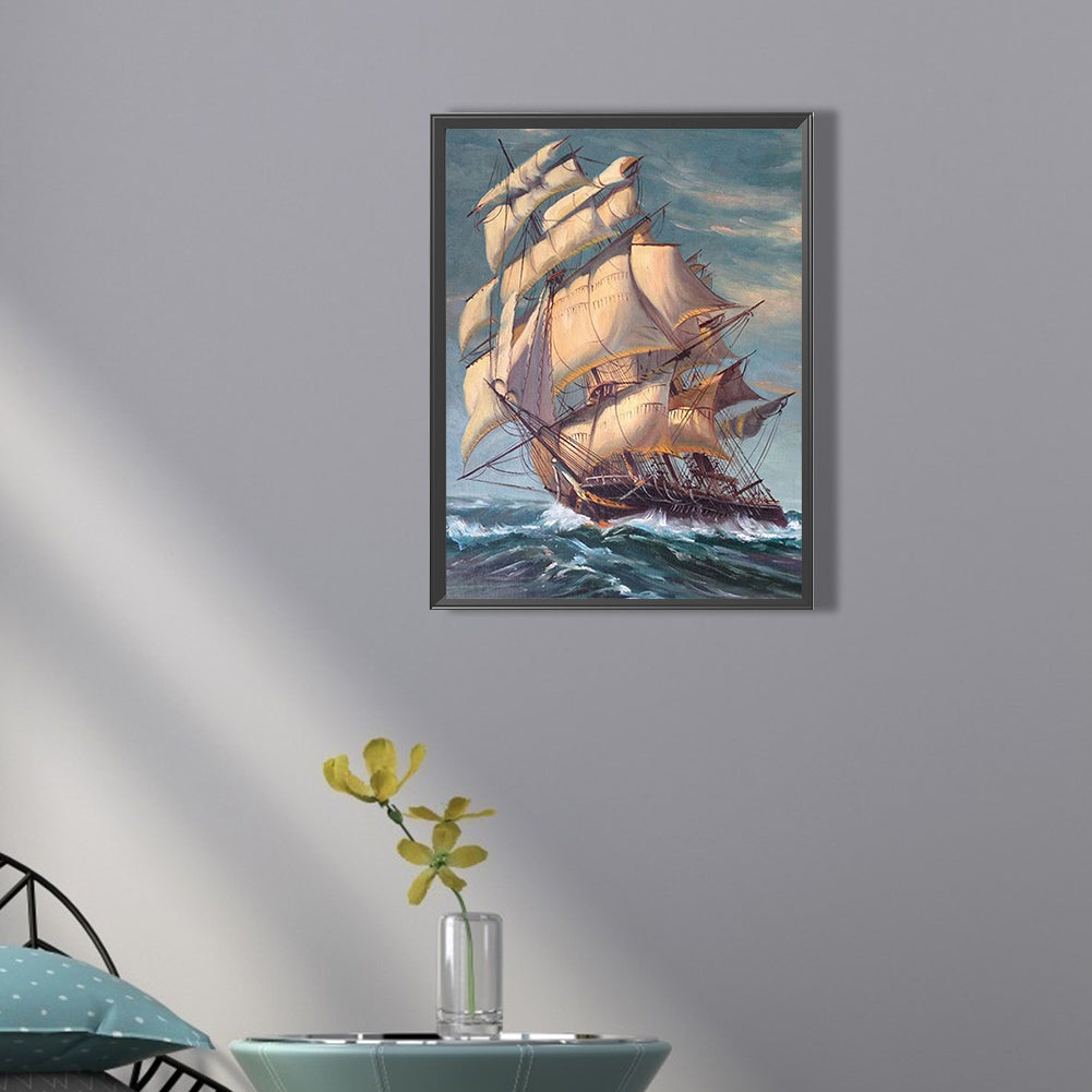 Sea Sailing Boat - Full Square Drill Diamond Painting 30*40CM