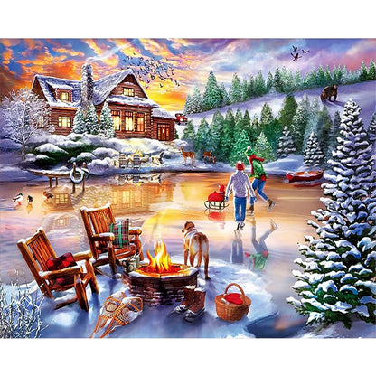 Rural Snow Scene - Full Square Drill Diamond Painting 50*40CM