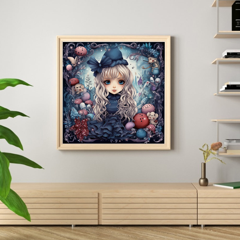 Girl With Mushrooms - 11CT Stamped Cross Stitch 60*60CM