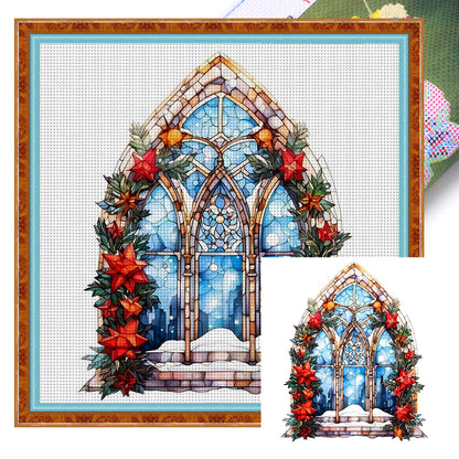 Glass Painting-Christmas Elements - 14CT Stamped Cross Stitch 40*40CM