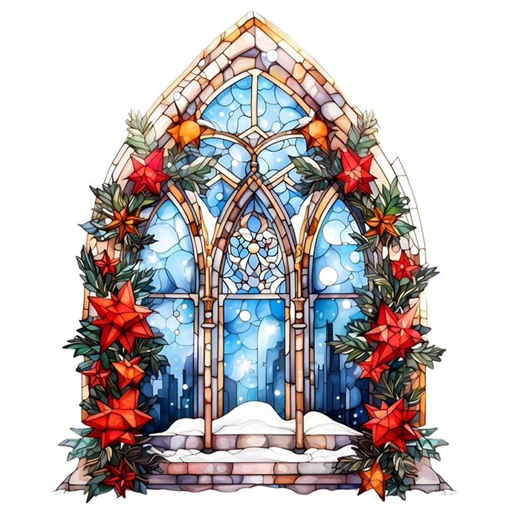 Glass Painting-Christmas Elements - 14CT Stamped Cross Stitch 40*40CM