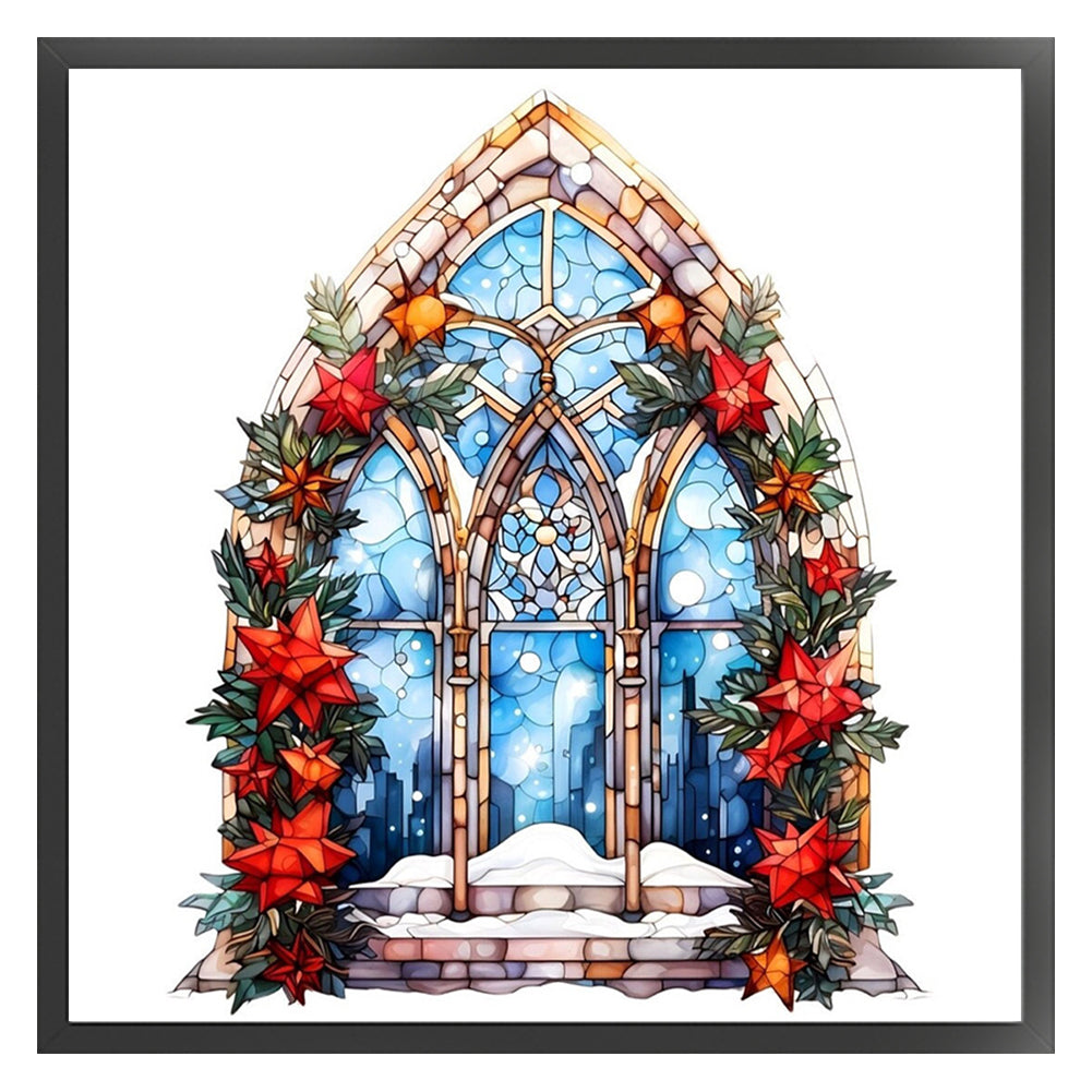 Glass Painting-Christmas Elements - 14CT Stamped Cross Stitch 40*40CM