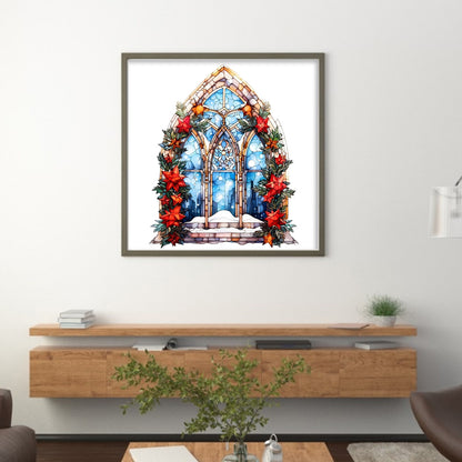 Glass Painting-Christmas Elements - 14CT Stamped Cross Stitch 40*40CM