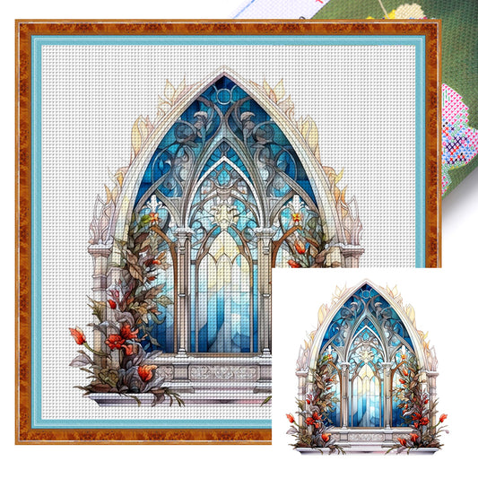 Glass Painting-Christmas Elements - 14CT Stamped Cross Stitch 40*40CM