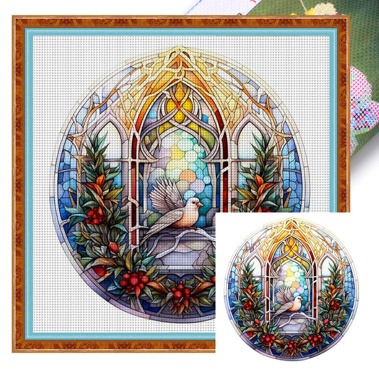 Glass Painting-Christmas Elements - 14CT Stamped Cross Stitch 40*40CM