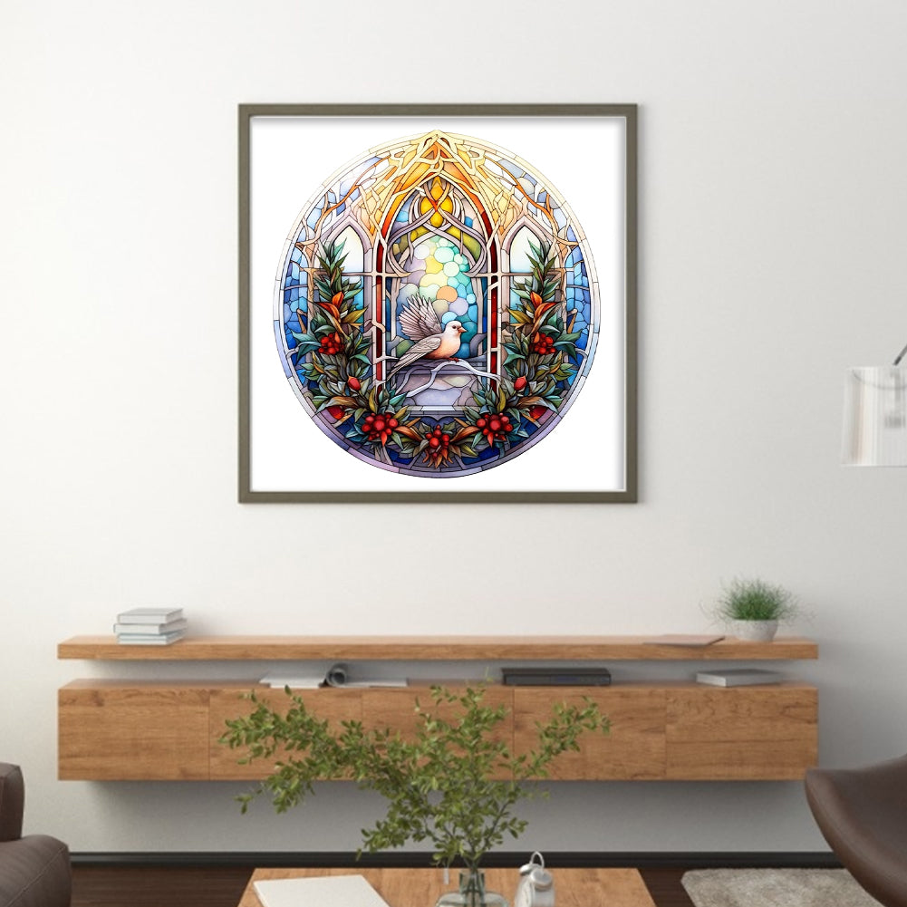 Glass Painting-Christmas Elements - 14CT Stamped Cross Stitch 40*40CM