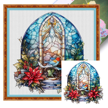 Glass Painting-Christmas Elements - 14CT Stamped Cross Stitch 40*40CM