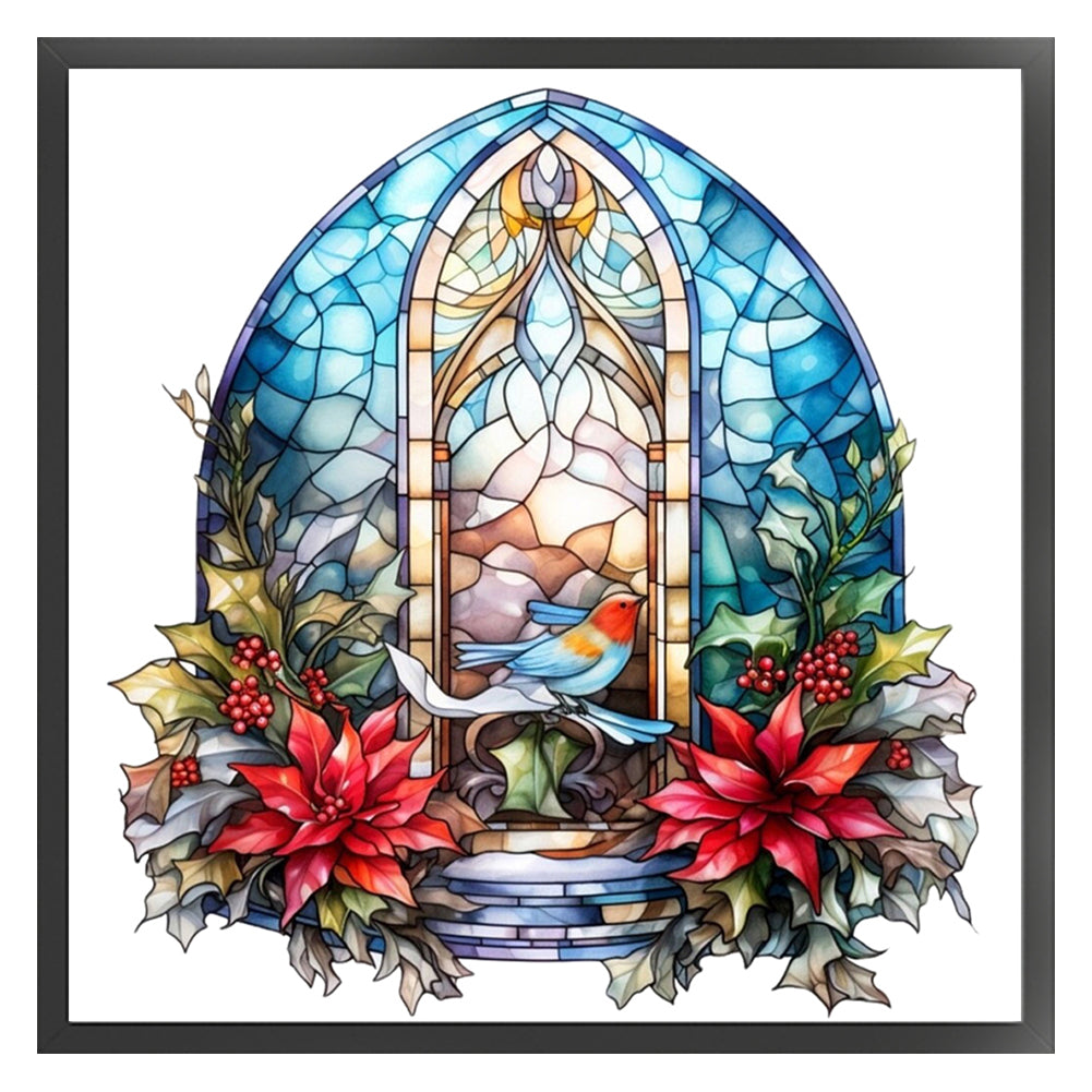 Glass Painting-Christmas Elements - 14CT Stamped Cross Stitch 40*40CM