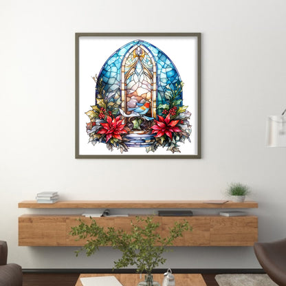 Glass Painting-Christmas Elements - 14CT Stamped Cross Stitch 40*40CM