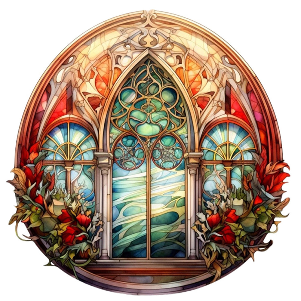 Glass Painting-Christmas Elements - 14CT Stamped Cross Stitch 40*40CM