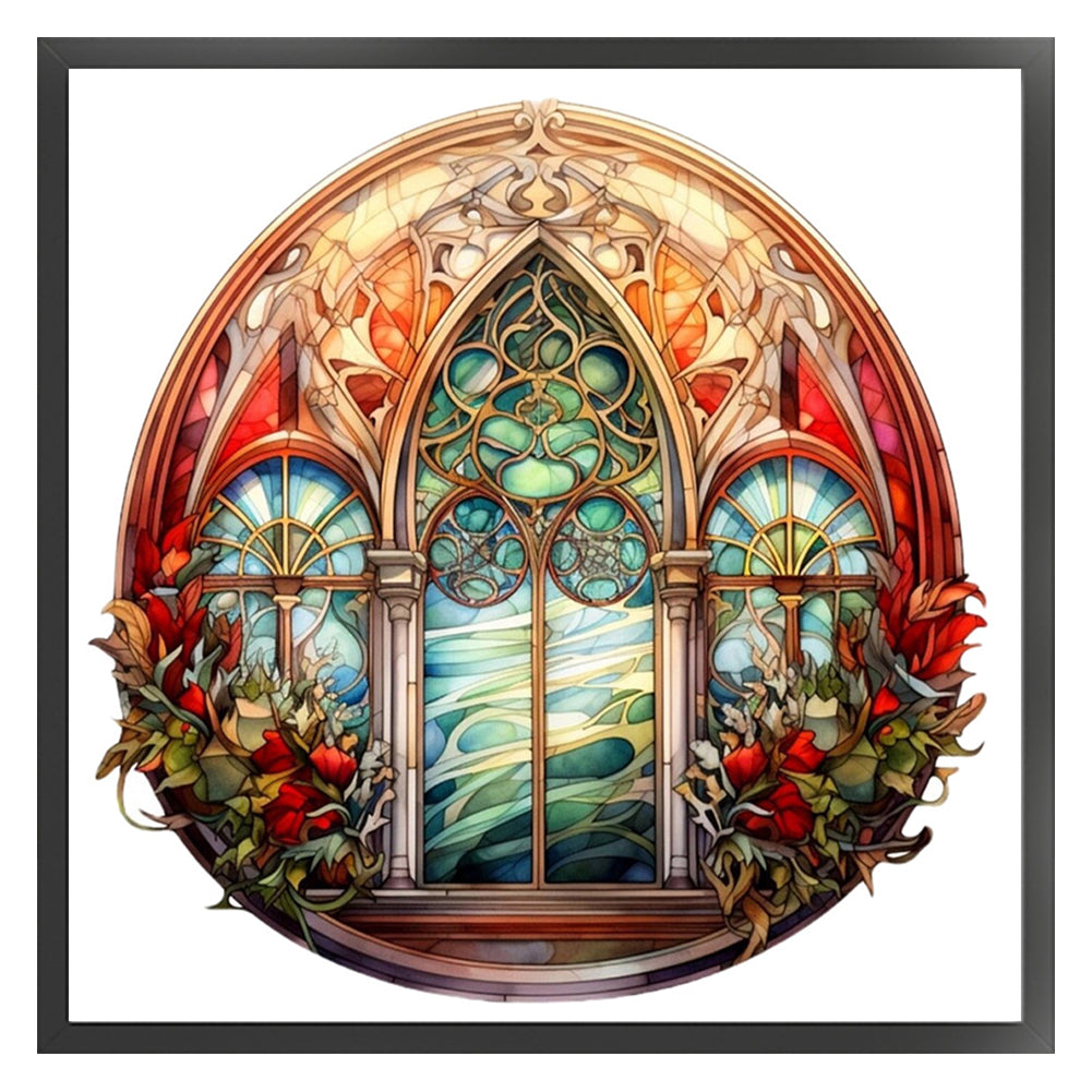 Glass Painting-Christmas Elements - 14CT Stamped Cross Stitch 40*40CM