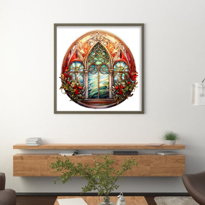 Glass Painting-Christmas Elements - 14CT Stamped Cross Stitch 40*40CM