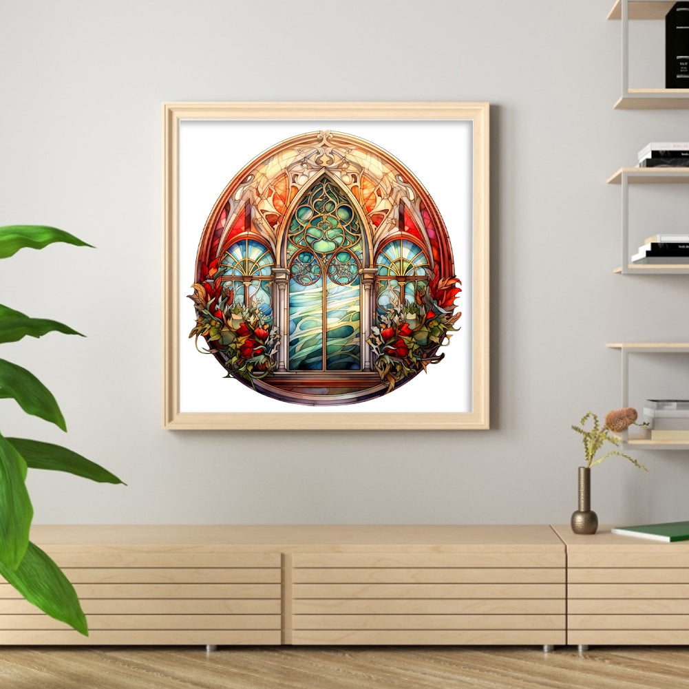 Glass Painting-Christmas Elements - 14CT Stamped Cross Stitch 40*40CM