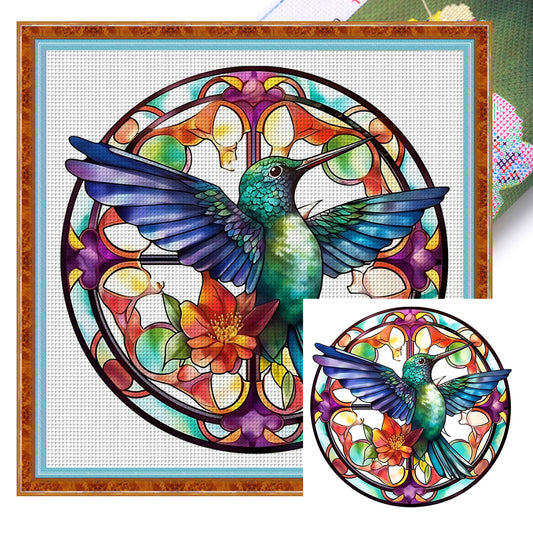 Glass Painting-Hummingbird - 18CT Stamped Cross Stitch 25*25CM