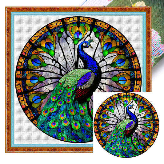Glass Painting-Peacock - 18CT Stamped Cross Stitch 25*25CM
