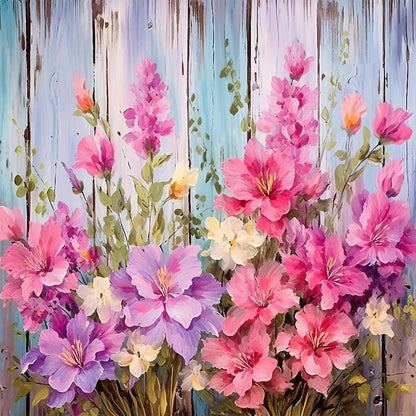 Flowers In Wooden Fence - Full Round Drill Diamond Painting 40*40CM