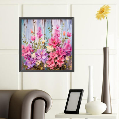 Flowers In Wooden Fence - Full Round Drill Diamond Painting 40*40CM