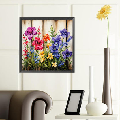 Flowers In Wooden Fence - Full Round Drill Diamond Painting 40*40CM