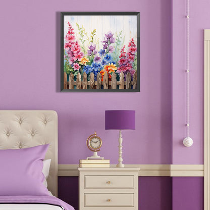 Flowers In Wooden Fence - Full Round Drill Diamond Painting 40*40CM