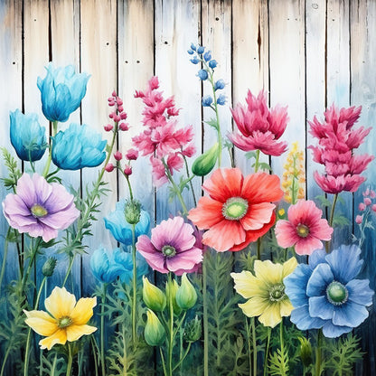 Flowers In Wooden Fence - Full Round Drill Diamond Painting 40*40CM