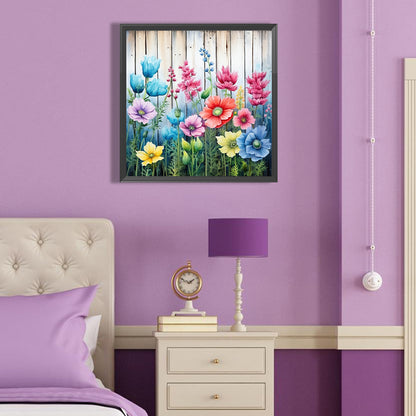 Flowers In Wooden Fence - Full Round Drill Diamond Painting 40*40CM