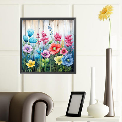 Flowers In Wooden Fence - Full Round Drill Diamond Painting 40*40CM