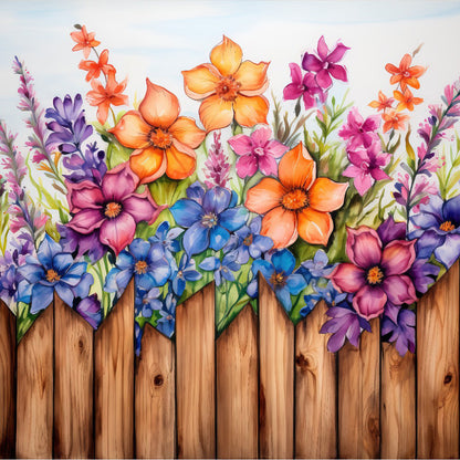 Flowers In Wooden Fence - Full Round Drill Diamond Painting 40*40CM