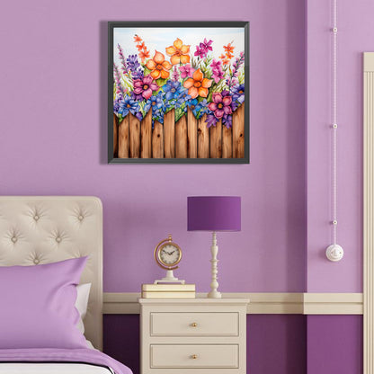 Flowers In Wooden Fence - Full Round Drill Diamond Painting 40*40CM