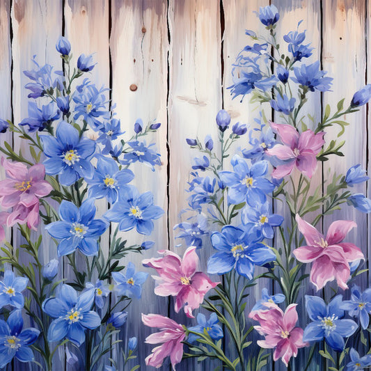 Flowers In Wooden Fence - Full Round Drill Diamond Painting 40*40CM