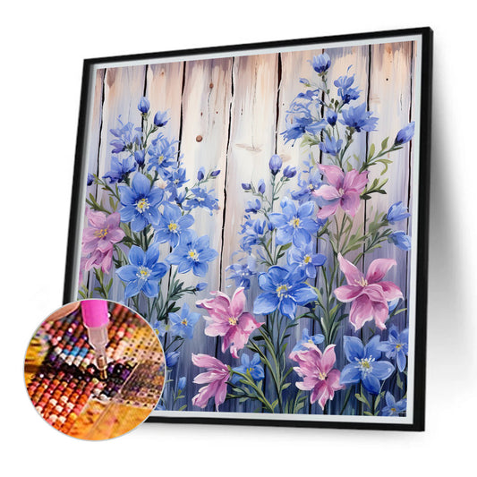 Flowers In Wooden Fence - Full Round Drill Diamond Painting 40*40CM