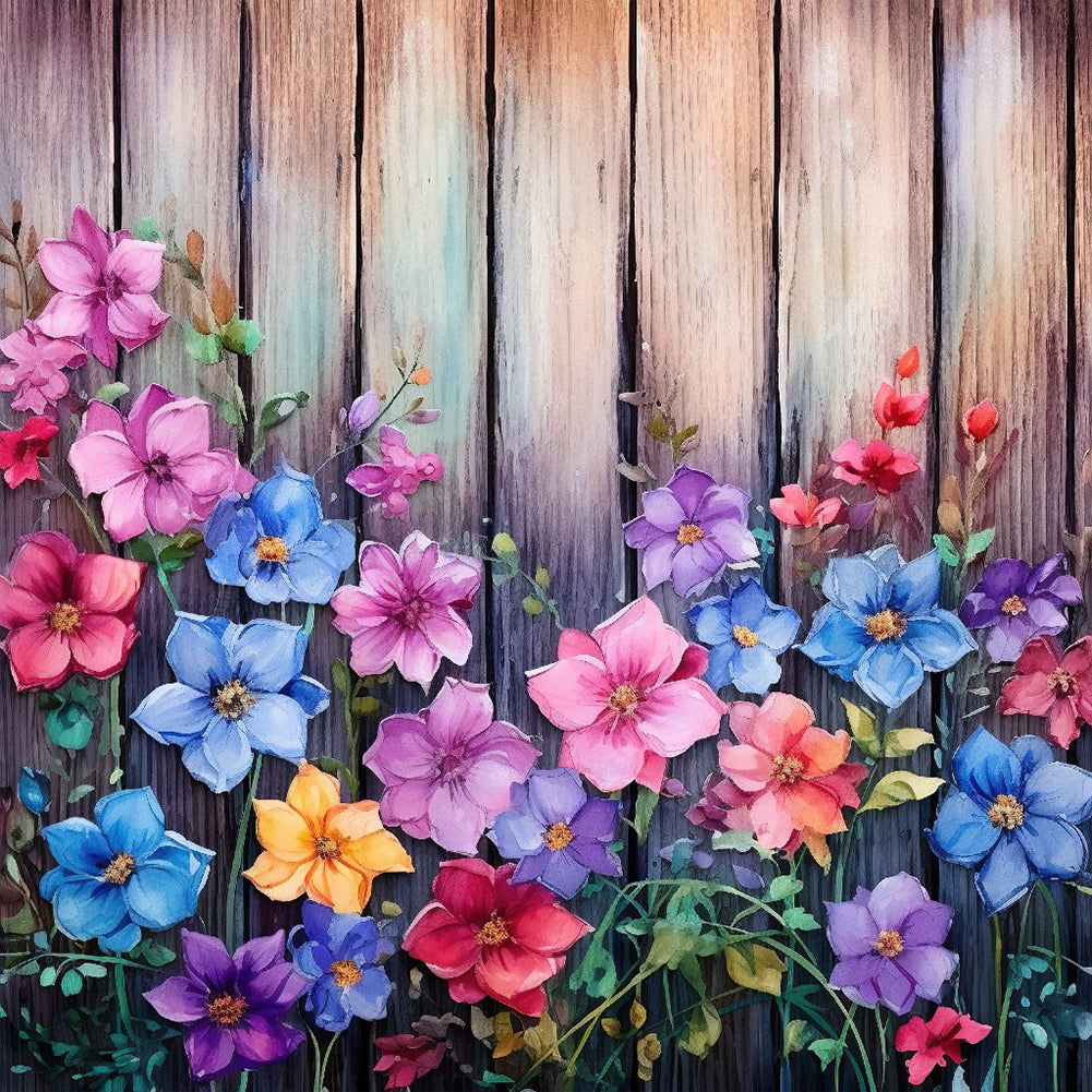 Flowers In Wooden Fence - Full Round Drill Diamond Painting 40*40CM