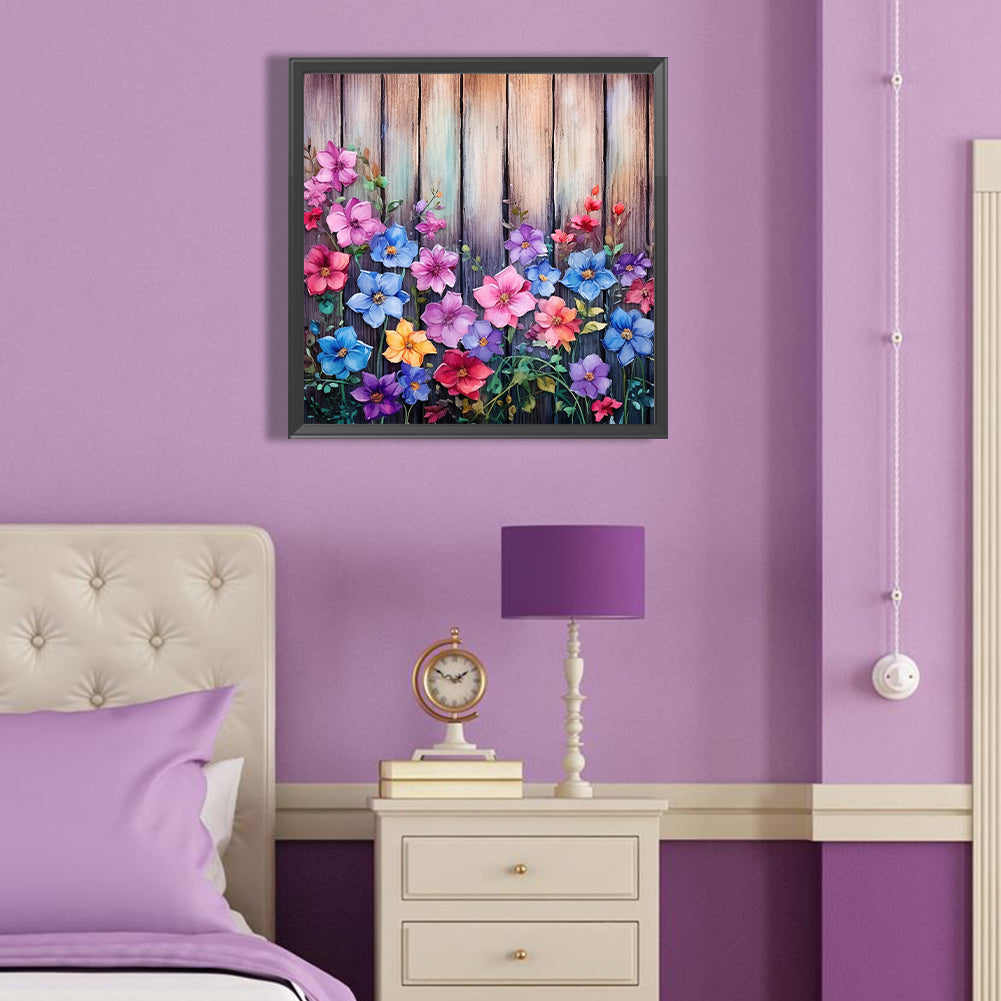 Flowers In Wooden Fence - Full Round Drill Diamond Painting 40*40CM