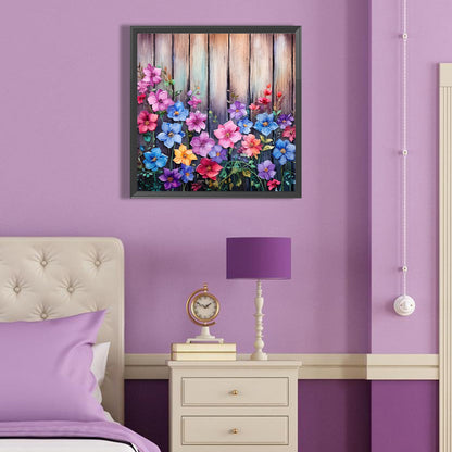 Flowers In Wooden Fence - Full Round Drill Diamond Painting 40*40CM