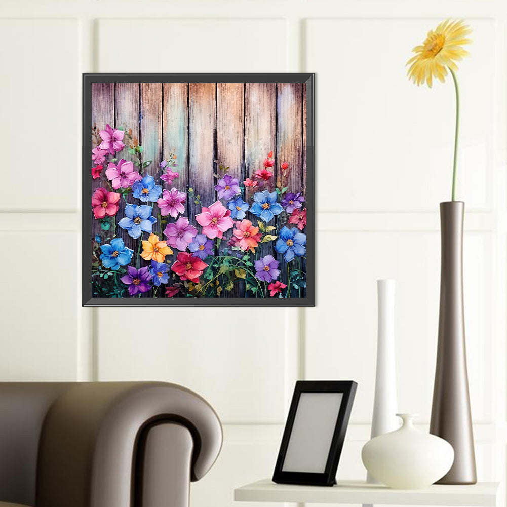 Flowers In Wooden Fence - Full Round Drill Diamond Painting 40*40CM