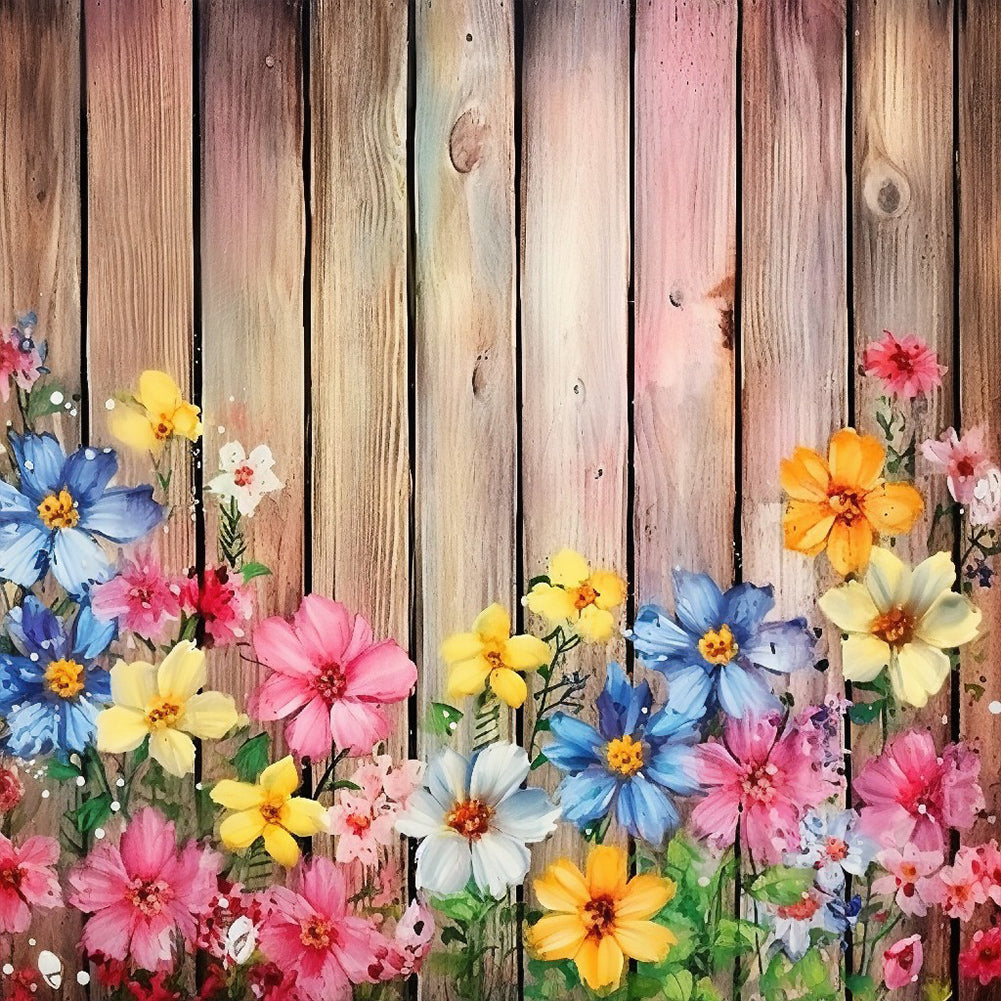 Flowers In Wooden Fence - Full Round Drill Diamond Painting 40*40CM