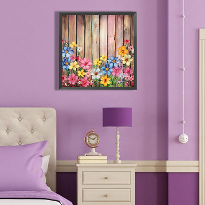 Flowers In Wooden Fence - Full Round Drill Diamond Painting 40*40CM