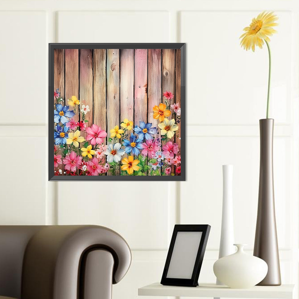 Flowers In Wooden Fence - Full Round Drill Diamond Painting 40*40CM