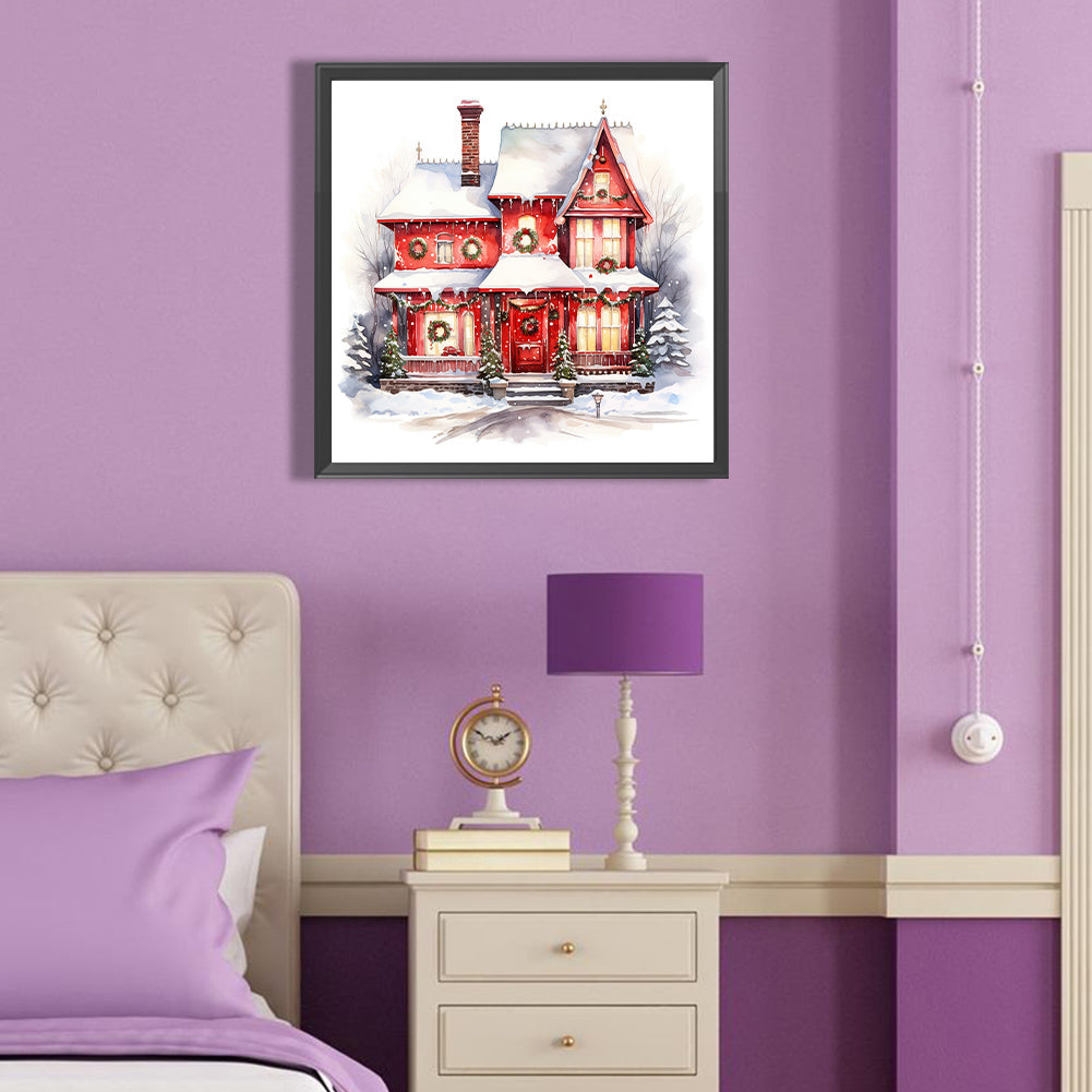 Christmas Red House In The Snow - Full Round Drill Diamond Painting 40*40CM