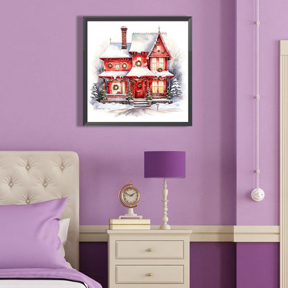 Christmas Red House In The Snow - Full Round Drill Diamond Painting 40*40CM