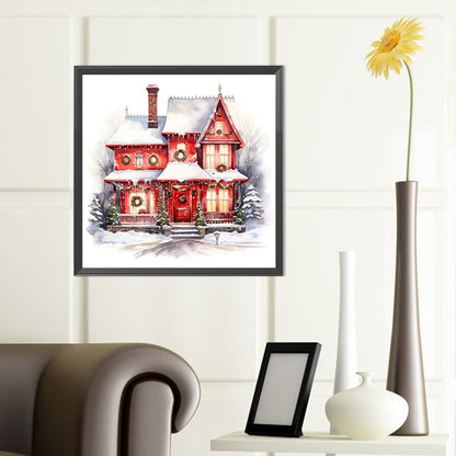 Christmas Red House In The Snow - Full Round Drill Diamond Painting 40*40CM