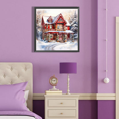 Christmas Red House In The Snow - Full Round Drill Diamond Painting 40*40CM